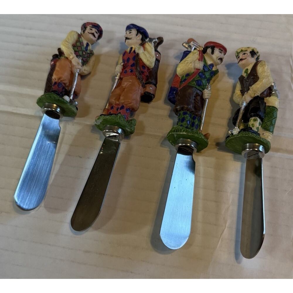 Boston Warehouse Set of 4 Golfer Stainless Steel Knives Cheese Spreaders